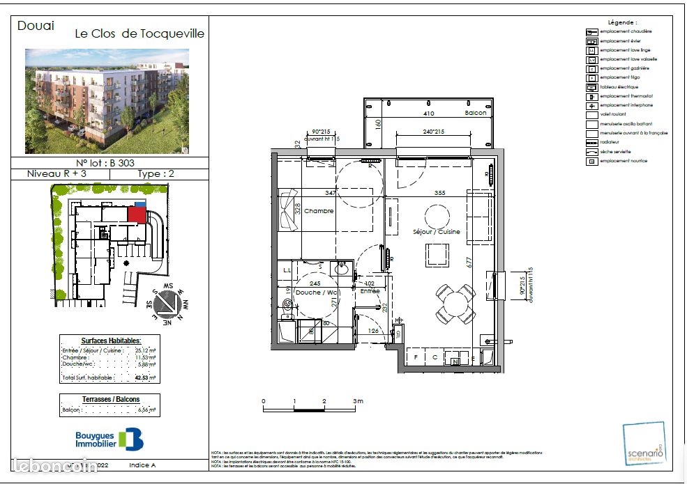 Appartement 2 pièce(s) 42 m²à louer Douai