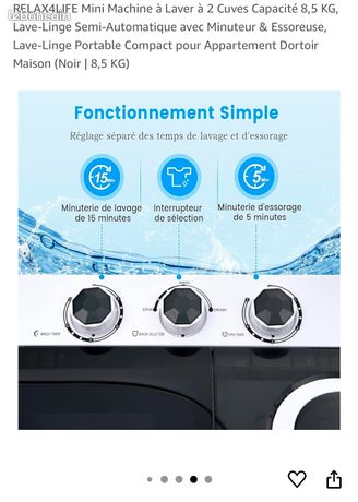 Mini Machine à Laver 2 Cuves RELAX4LIFE - Capacité 8,5 Kg (lavage 6,5 Kg + Essorage 2 Kg) - Compacte Pour Appartement Et Studio