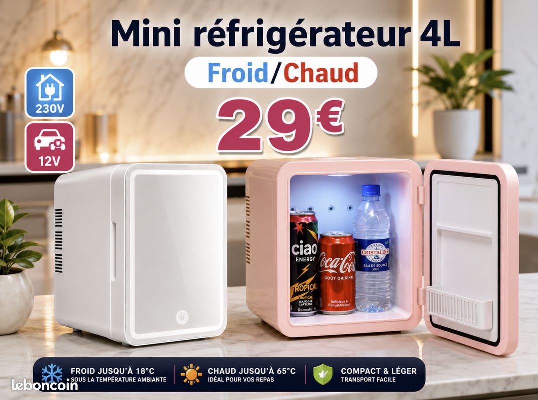 🧊 [NEUF] Mini Réfrigérateur 4L – Froid & Chaud – 12V/230V - Lumière 🥇 VENDEUR PRO (image 1)