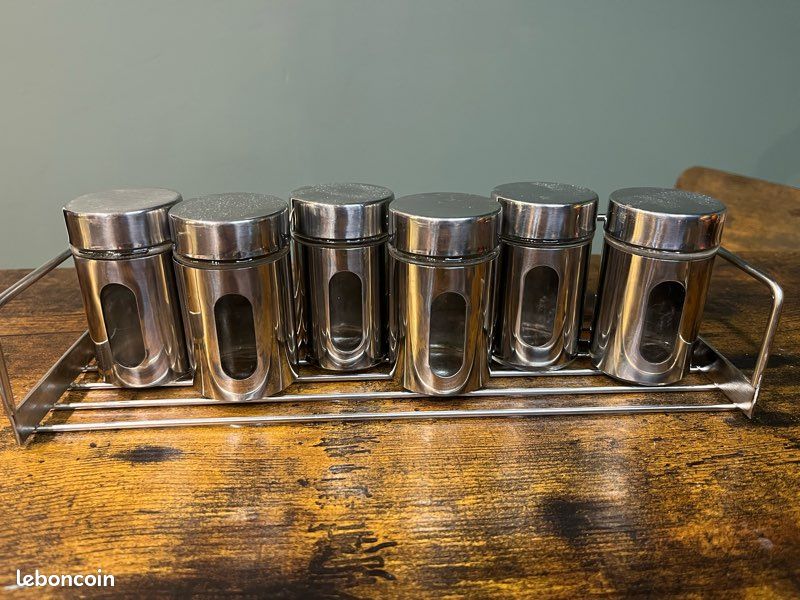 Set De 4 Pots à épices Transparents Avec étagère En Acrylique - Collection D'épices, Neuf, Hauteur 10 Cm