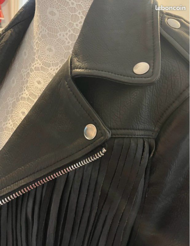 Veste En Cuir Maje Avec Découpes Style Moto - Taille S (36) - Neuf Avec étiquettes