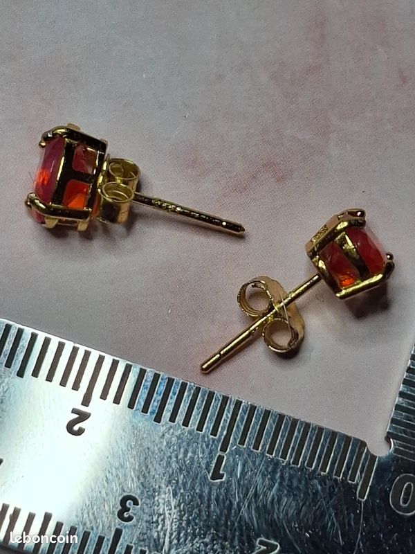 Boucles D'Oreilles Opaline De Feu Facettée Doré - Bijou Français En Acier Inoxydable
