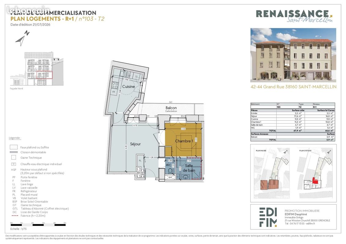 Appartement 2 pièces 45 m² · à Saint-Marcellin · 45 m² · 162 000 €