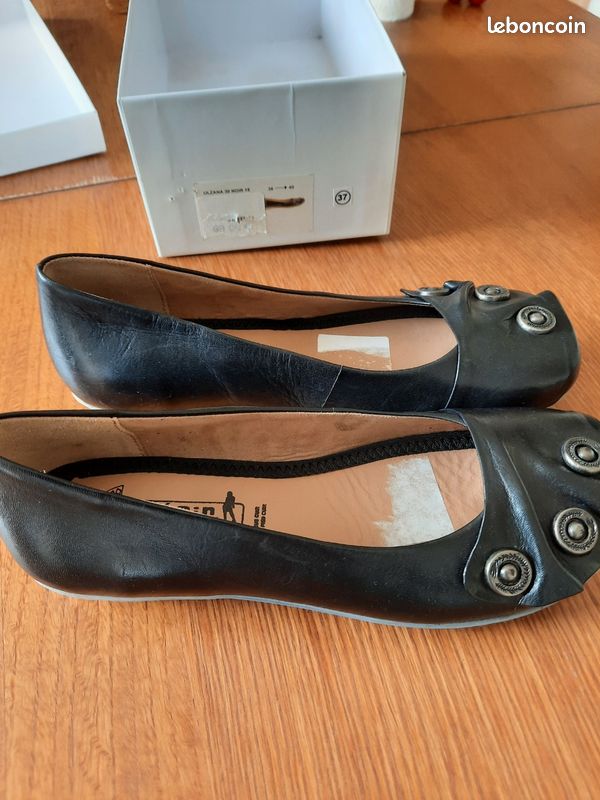Ballerines En Cuir Beige Doré Taille 37 Femme – Portées Une Ou Deux Fois, Comme Neuves !