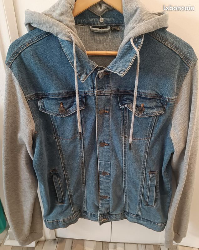04 Veste LIVERGY en jean Denim manche et capuche en molleton