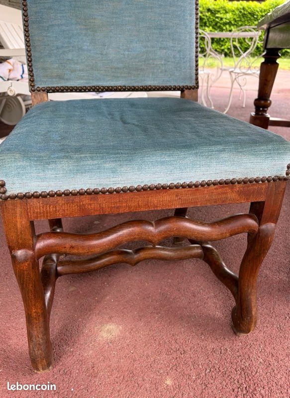 Chaise Louis XIII os de mouton velours bleu (image 1)
