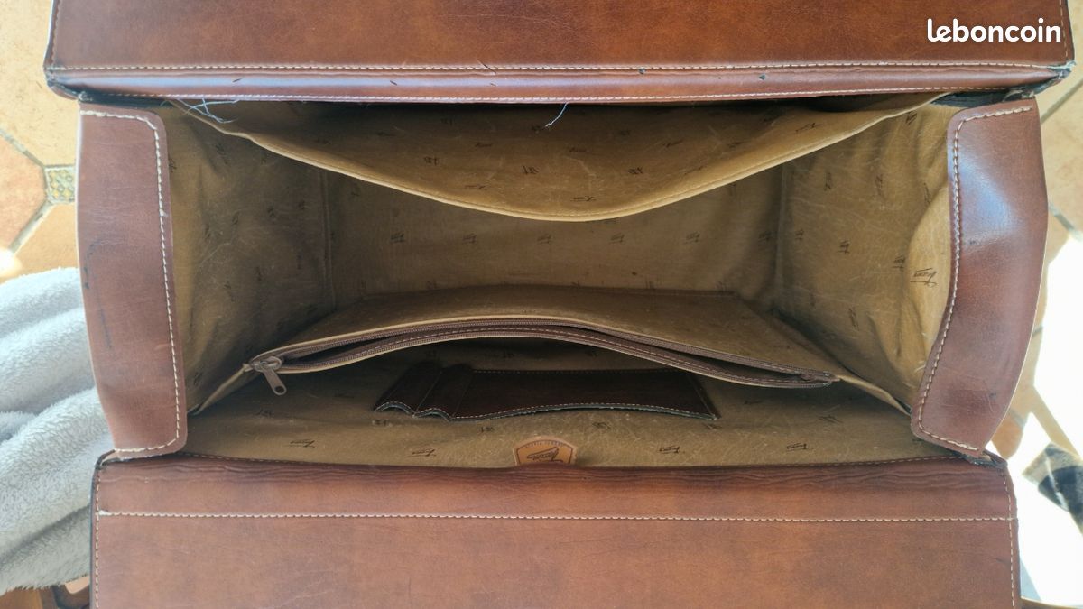 Mallette Porte-documents En Cuir Véritable Texier - Vintage Marron - Occasion Bon état
