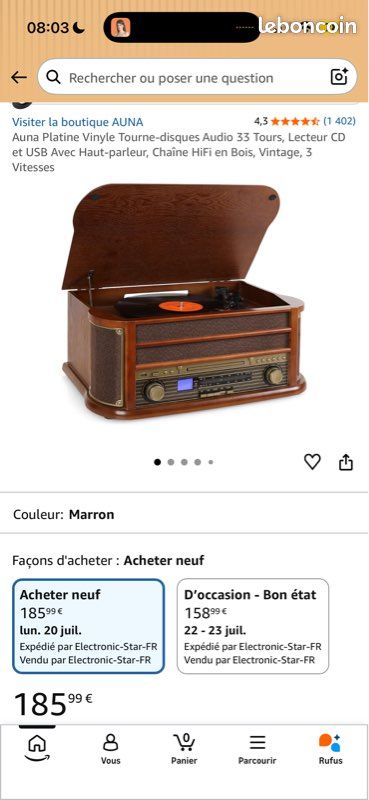 Auna Platine Vinyle Tourne-disques Audio 33 Tours, Lecteur CD +USB Avec Haut-parleur, Vintage, 3 Vitesses (image 6)
