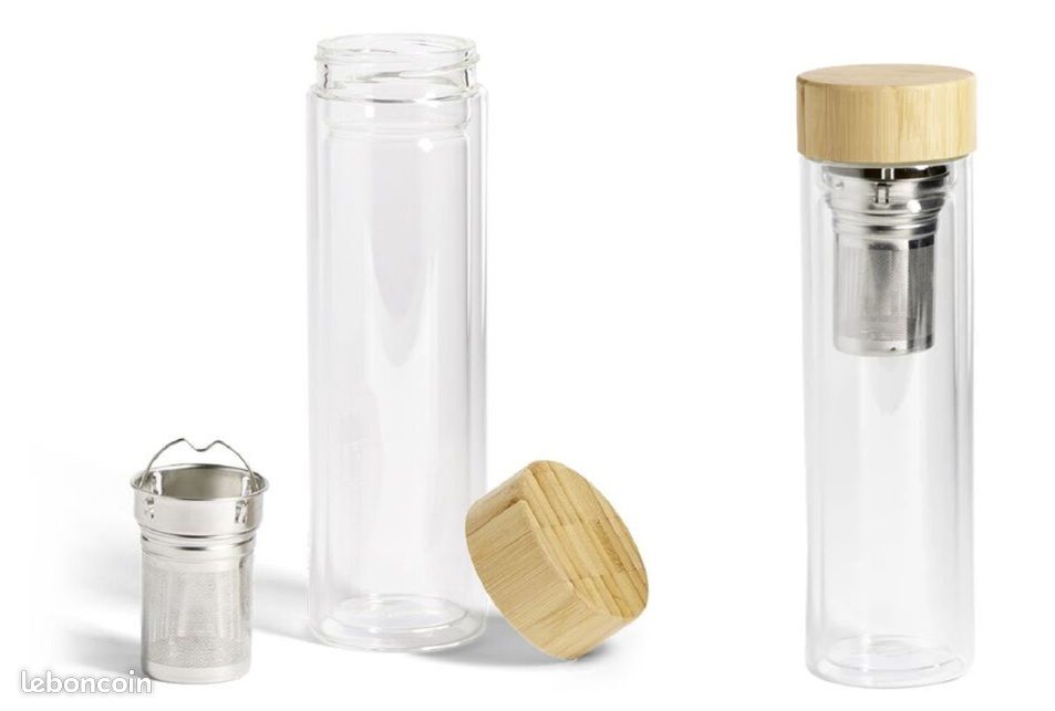 Bouteille D'eau En Verre ASR Outdoor 23oz – Finition Chrome, Bouchon Bambou, étanche