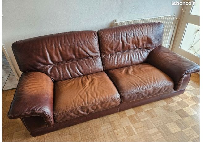 Canapé en cuir marron d'occasion - Annonces meuble leboncoin