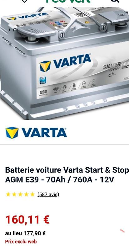 BATTERIE A7 E39 VARTA START-STOP 12V 70Ah 760A AGM NEUVE
