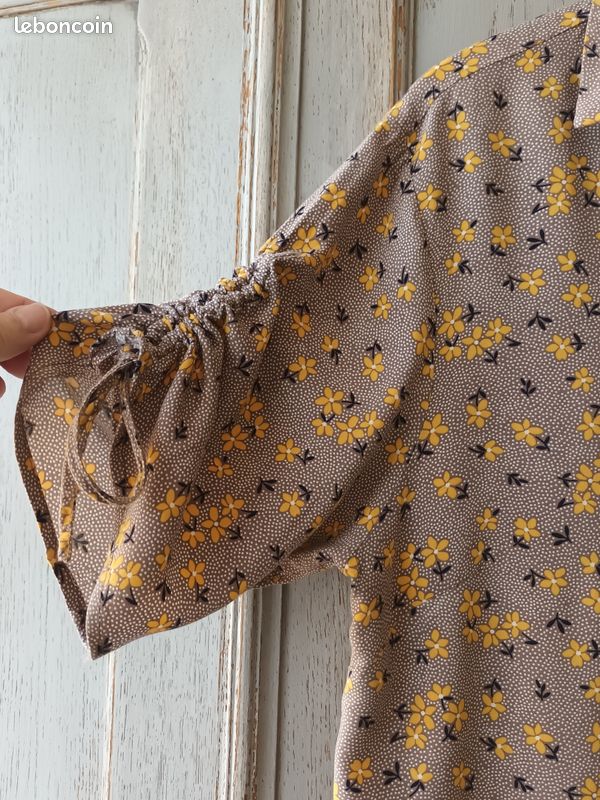 Robe vintage beige imprimé floral jeune et noir taille 38-44 - danayel (image 4)