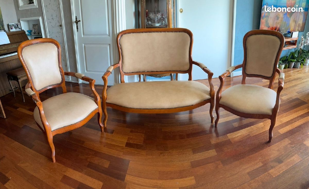 Salon: canapé + deux fauteuils en chêne massif (image 3)