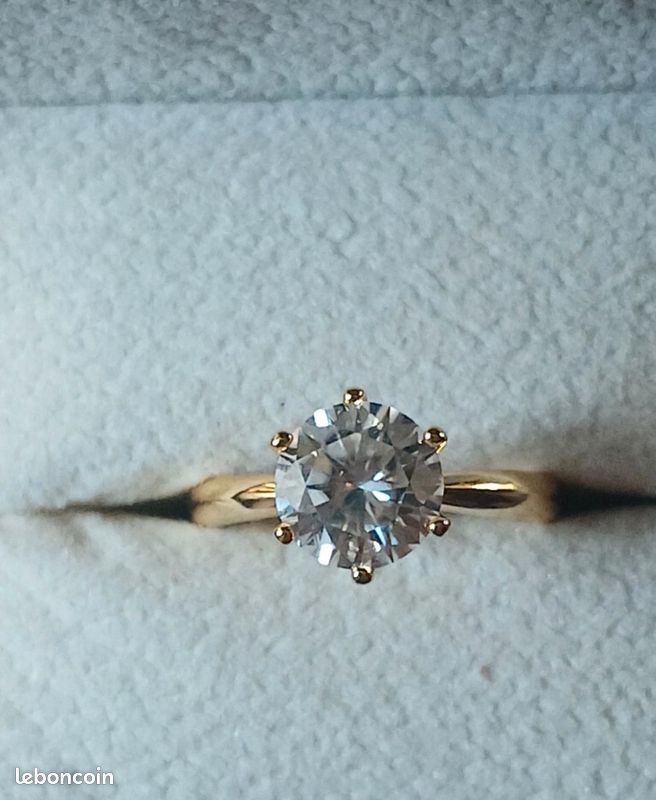 Bague Solitaire Diamant Cz 7mm - Plaqué Or 18K - Taille 52 - Neuf Avec Écrin