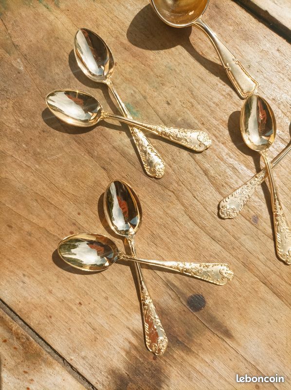 12 Pièces Inoxydable Ronde Cuillère Dessert, Doré Ini Cuilleres A Cafe