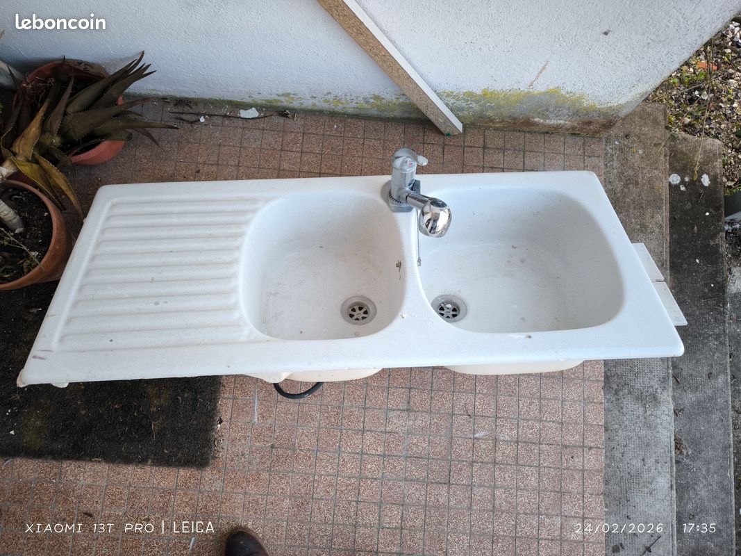 Évier 2 bacs. Grès blanc (image 2)
