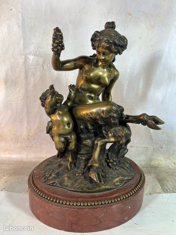 Sculpture en bronze signée Claudion – Bacchante et enfant bronze (image 9)
