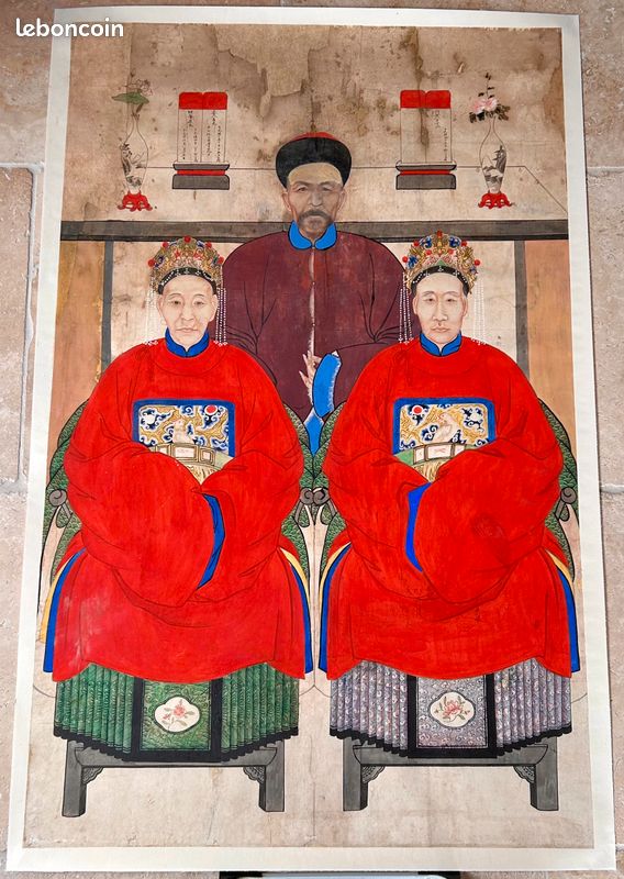 Ancienne Peinture D'ancêtres Chinois Sur Toile - Famille De Dignitaire Chinois Prod Fr 13603