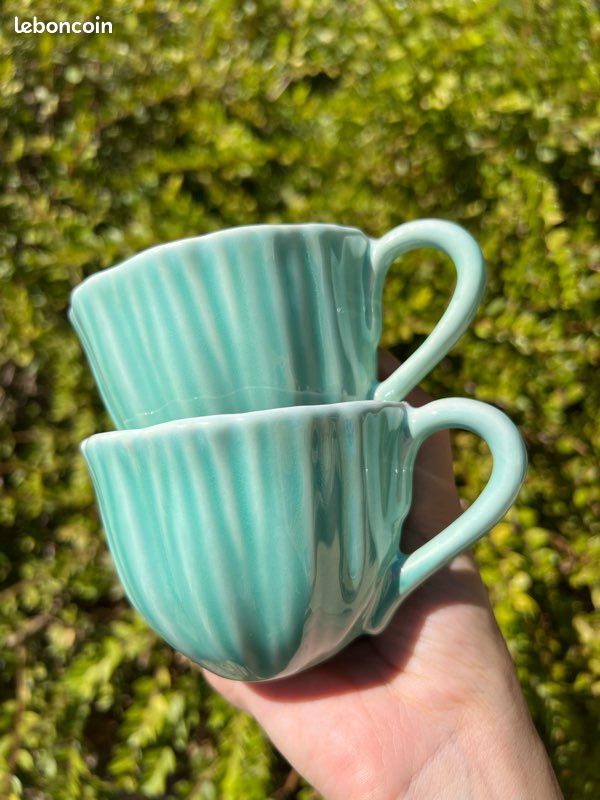 🩵 Service 2 tasses + 2 sous-tasses turquoise en céramique El Corte Inglés (image 5)