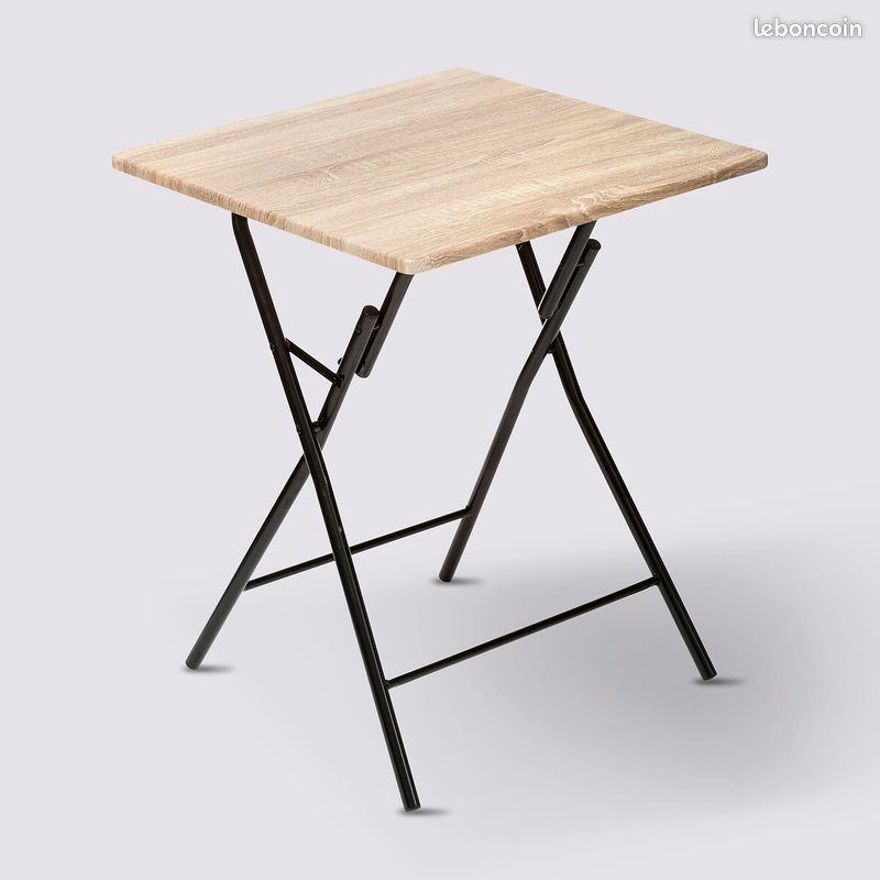 Table pliante 2 places effet bois avec pieds en métal 60x60 (image 1)