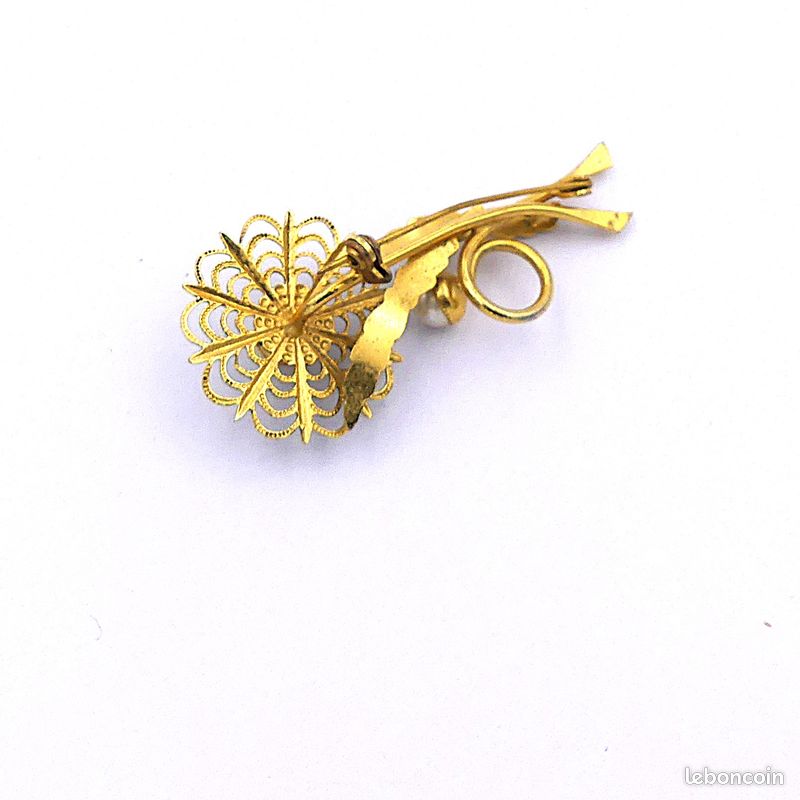 Broche Vintage En Métal Doré Et Nacre - Occasion, Ornement élégant à Motif Perle