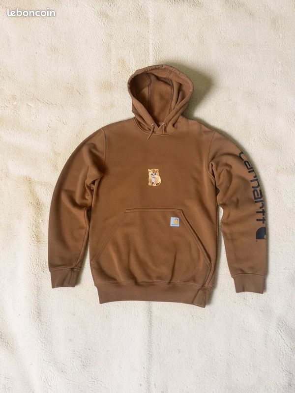 Sweat à Capuche Carhartt Marron Carhartt Brown Customisé Chat - Taille XS (image 2)