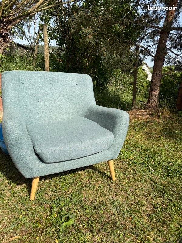 Fauteuil scandinave bleu clair – très bon état (image 1)