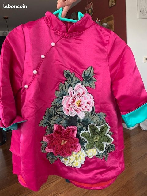SHEIN Vintaside Kids Jeune Fille Veste En Jean Brodé Fleur
