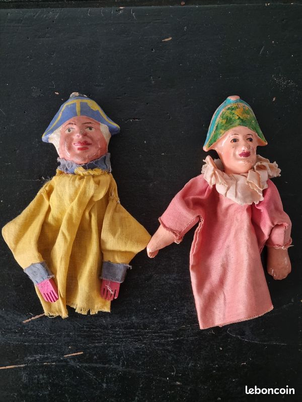 Lot De 5 Anciennes Marionnettes En Bois Et Plâtre - Collection Vintage