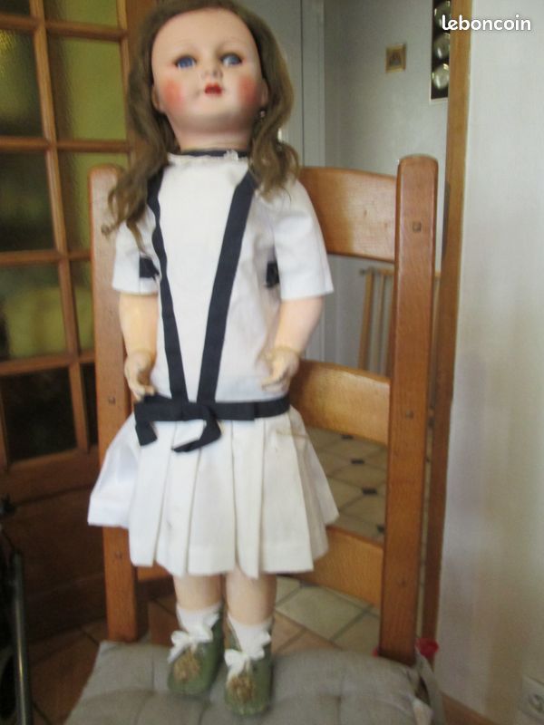 Grande Poupée De Foire Française 72 Cm – Tenue Complète D'origine – Très Bon état