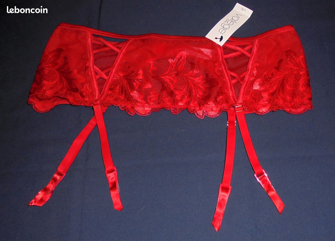 Porte-jarretelles en dentelle et microfibre kaki vif