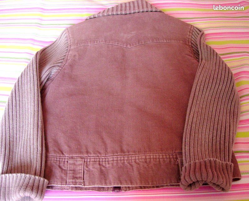 Blouson Fille En Velours Zippé - Taille 10 Ans, Beige, Occasion Très Bon état NKY