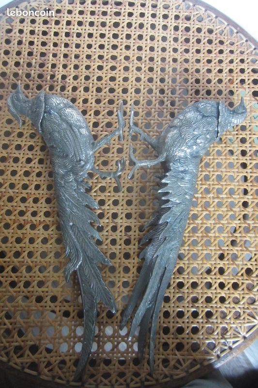 Couple de faisans en métal argenté. - Lot 85