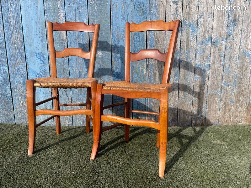 Paire de chaises anciennes bois & paille – Style campagne (image 2)