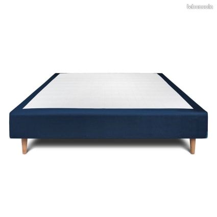 Sommier tapissier 160 × 200 cm en velours bleu océan (image 2)