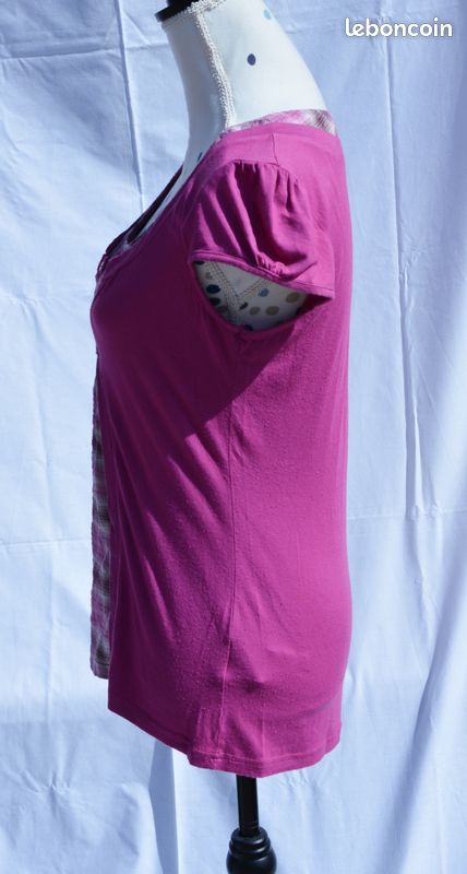 Tshirt Fuchsia Rose Tartan Cache Cache Taille 42/XL (image 5)