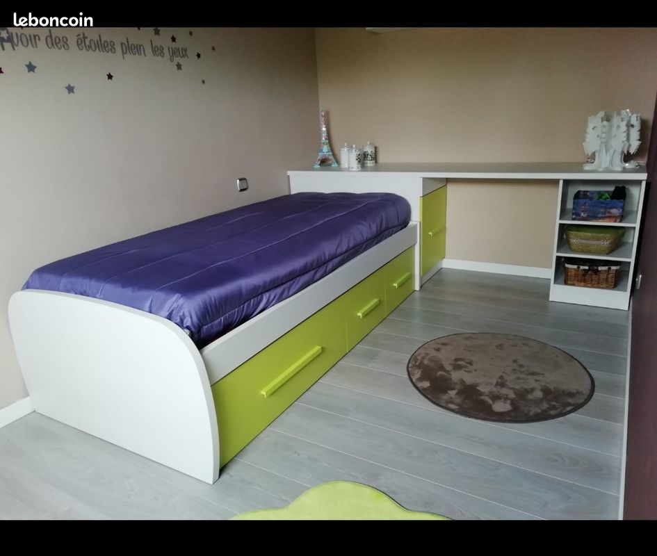 Lit bureau rangement enfant (image 1)