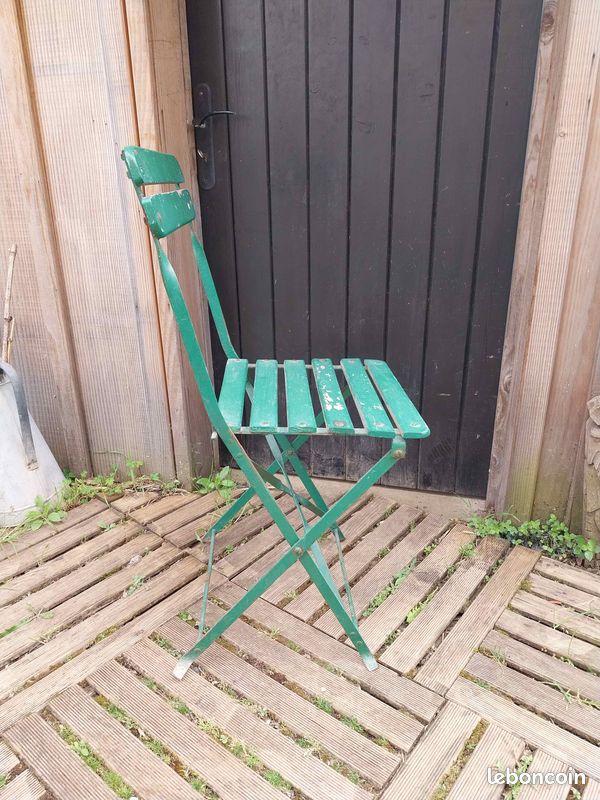 Chaise Bistrot pliante traditionnelle française en bois et métal peinte en vert Vintage (image 2)