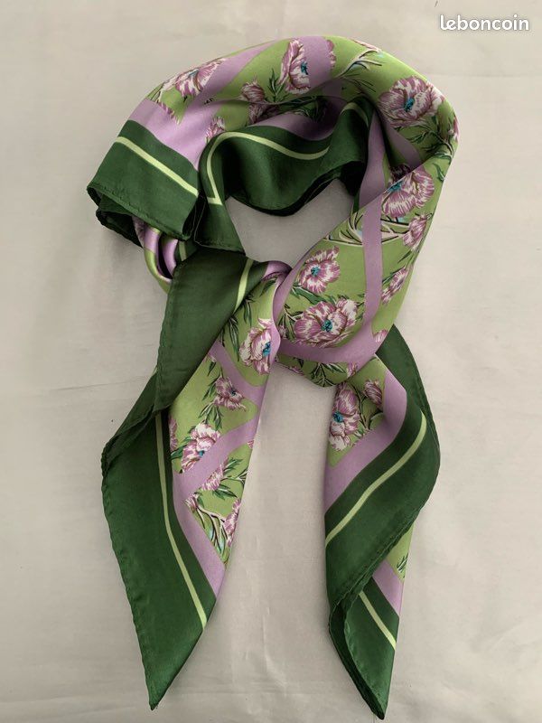 Foulard Carré En Soie Vintage Floral 90x90cm - Multicolore, Occasion Bon état, Fabrication France
