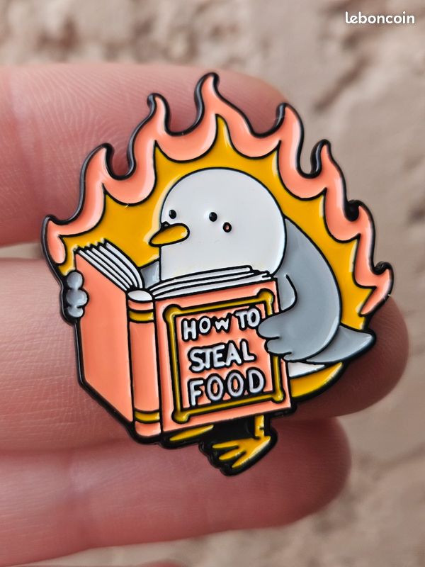 Pin's goéland, mouette qui lit un livre pour savoir comment voler de la nourriture (image 1)