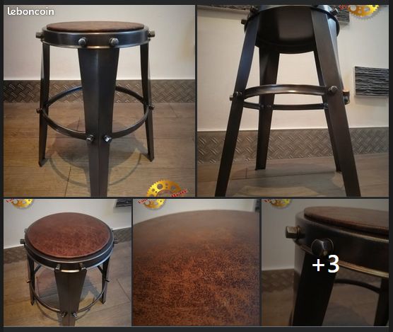Tabouret Bas d'Atelier en Acier & Boulonneries des Années 50 dans un Esprit Industriel ... Design & Created by Fingercut ... Création Unique  Disponible à la Vente 110 euros (Envoi Possible) (image 1)