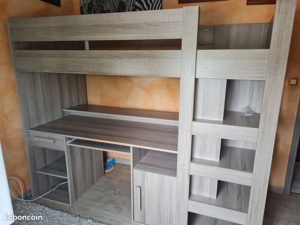 Lit Mezzanine Combiné GAMI – 90x200 – Chêne Gris – Occasion