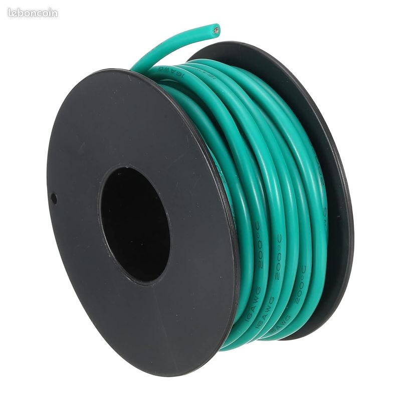 Bobine 7,5m Câble Silicone 16AWG Bleu – Cuivre étamé, Pour Bricolage électronique