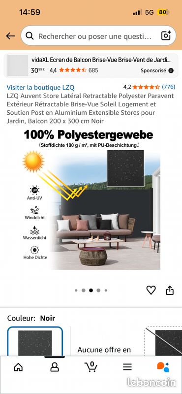 Auvent 200x300 gris neuf sous blister (image 2)
