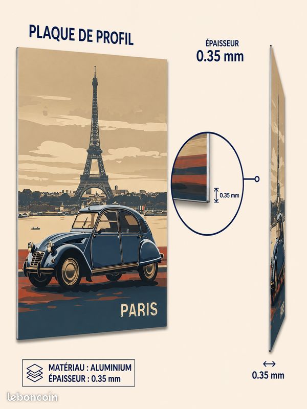 Plaque Métal Décorative A4 2CV Paris Vintage - Tour Eiffel - Décoration Murale Automobile Française (image 3)