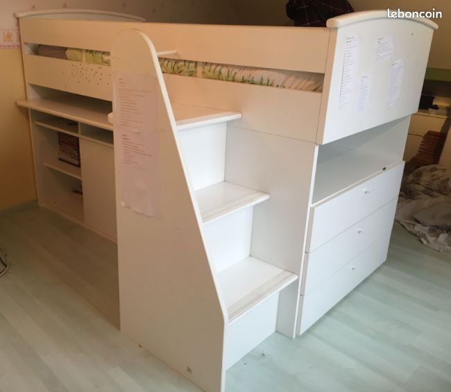 Combiné Gauthier lit commode bureau blanc (image 1)