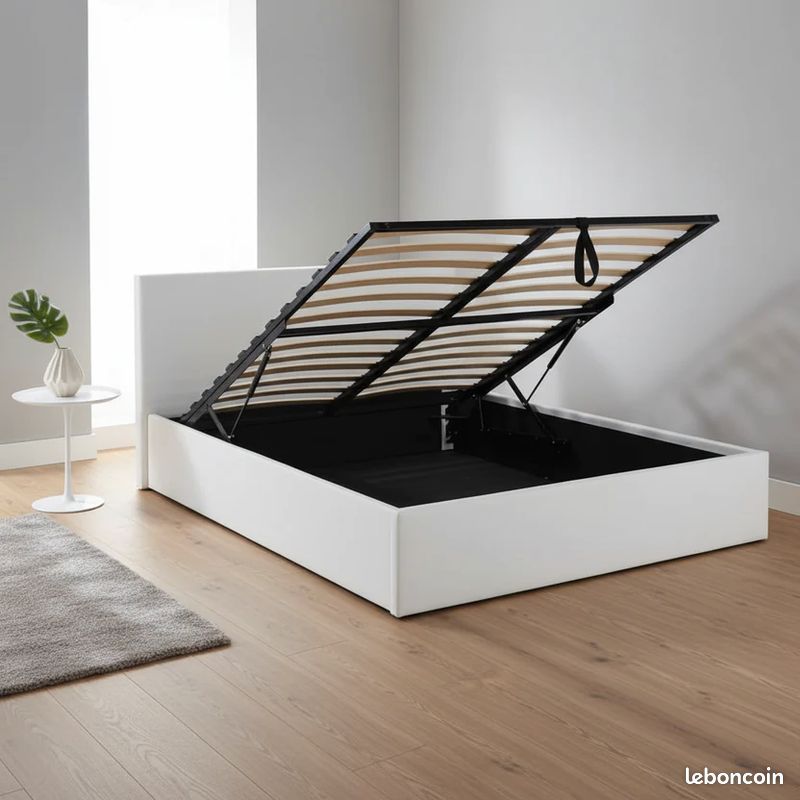Lit coffre premium Blanc sans matelas 160x200- Tarif exclusif (image 1)