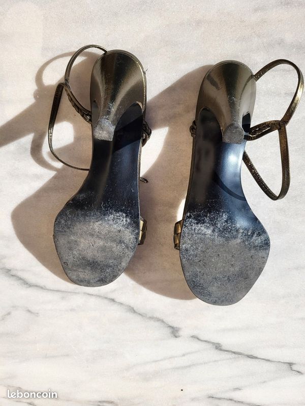 Chaussures femme marron et dorées en cuir véritable Heyraud taille 38,5 (image 7)