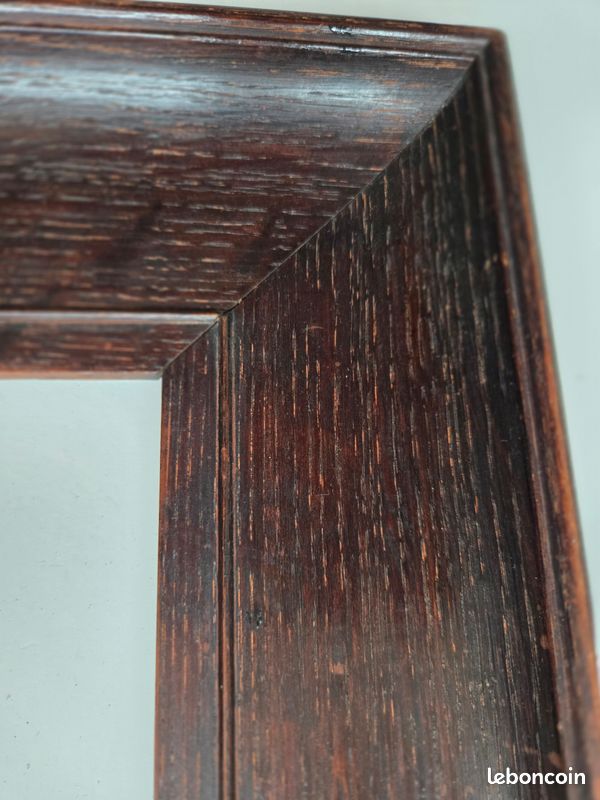 Cadre ancien en bois foncé gradin large bandeau pente tableau miroir encadrement (image 5)
