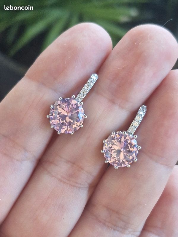 Boucles d'oreilles cristal rose, cristal rose, Dormeuses, dormeuses cristal rose (image 5)